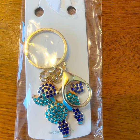 Bag Charm/ Key Chain Turquoise‎ and Navy - Picture 1 of 1